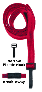 Brady 2137-4110 3/8" Flat Braided Lanyard Badge Card Holder - w/ Break-Away - Red - Narrow "No-Twist" Plastic Hook ( 100 pack ) 2137-4110