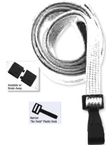 Brady 2137-4125 3/8" "No Twist" Lanyard Badge Card Holder - w/ Break Away - White - Narrow "No Twist" Plastic Hook ( 100 pack ) 2137-4125
