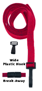 Brady 2137-4747 3/8" Flat Braided Lanyard Badge Card Holder - w/ Break-Away - Red - Wide "No Twist" Plastic Hook ( 100 pack ) 2137-4747