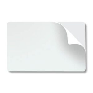 Blank rectangular sticker with curled corner.