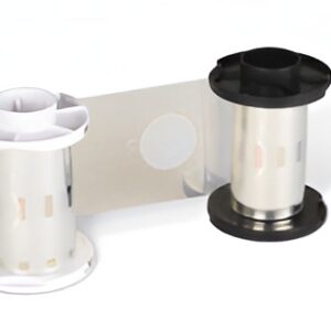 Dual color printer ribbon with spools.
