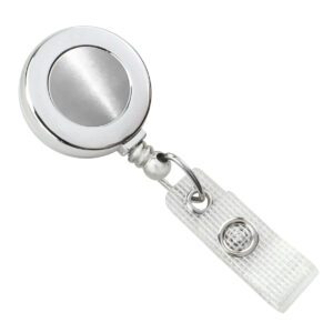 Brady 2120-3100 Chrome (Plastic) Badge Reel with Silver Sticker, Reinforced Vinyl Strap & Belt Clip ( 25 pack ) 2120-3100